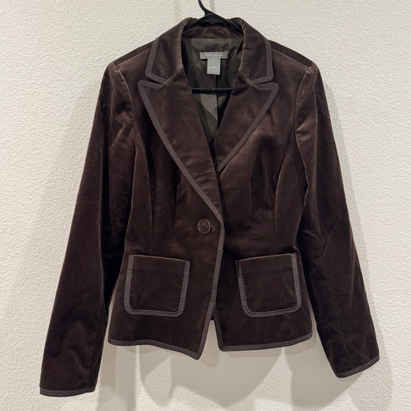Ann Taylor Brown Velvet One Button Collared Blazer Size 4 - Picture 1 of 14